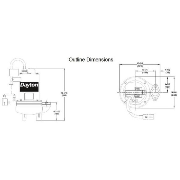 Dayton 1 HP 2" Manual Submersible Sewage Pump 230V 3BB93