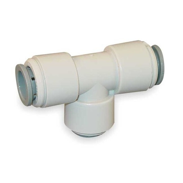Push-Fit Tee Fitting, 1/2 in x 1/2 in x 3/8 in Tube Size, Acetal, Gray, 10 PK