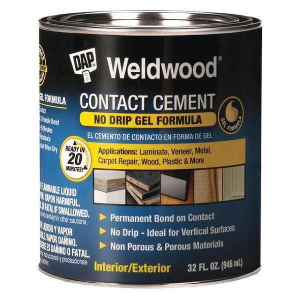 Dap Contact Cement, Weldwood Gel Series, Tan, 1 qt, Can 25312