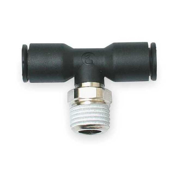 Push-Fit Tee Fitting, 10mm Tube Size, Fiberglass-Reinforced Nylon, Black, 10 PK