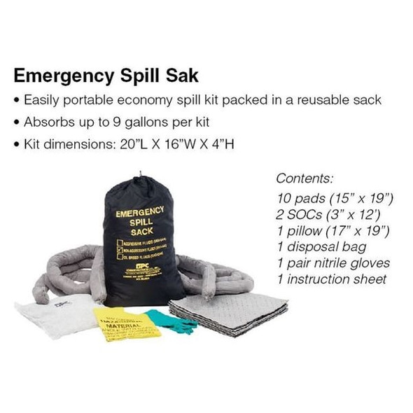 Brady Spill Kit, 9 gal Volume Absorbed per Kit, Bag, Black SKA-SAK