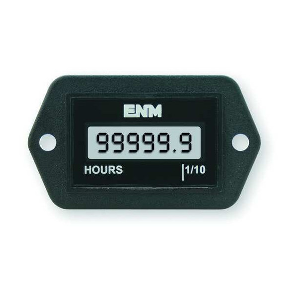 Enm Hour Meter,LCD,2-Hole,4.5 to 28VDC T1121BB