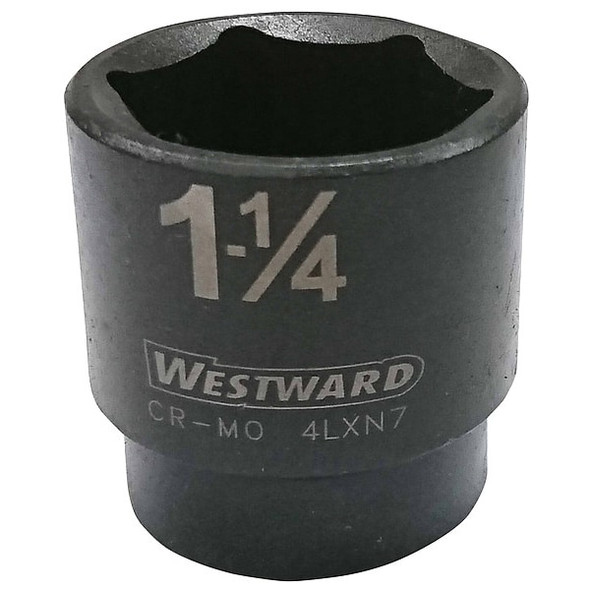 Westward WESTWARD 1/2 in Drive Impact Socket, Standard Socket, Black Oxide,1 1/4 in 4LXN7