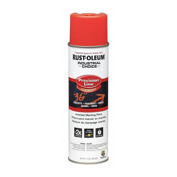 Precision Line Marking Paint, Inverted, Fluorescent Red/Orange, 17 oz
