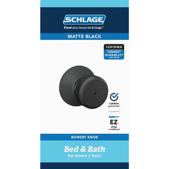 Schlage Bowery Matte Black Bed & Bath Privacy Lock F40GBWE622 259720