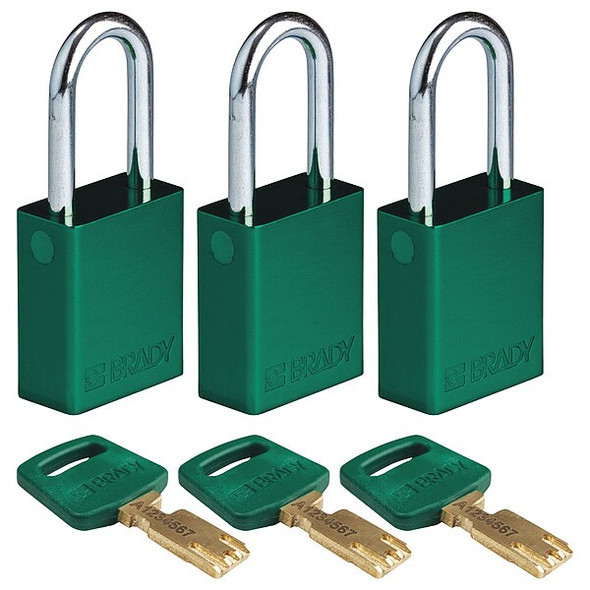 Brady Lockout Padlock,Al,Open Shackel,PK3 ALU-GRN-38ST-KA3PK Brady Lockout Padlock,Al,Open Shackel,PK3 ALU-GRN-38ST-KA3PK