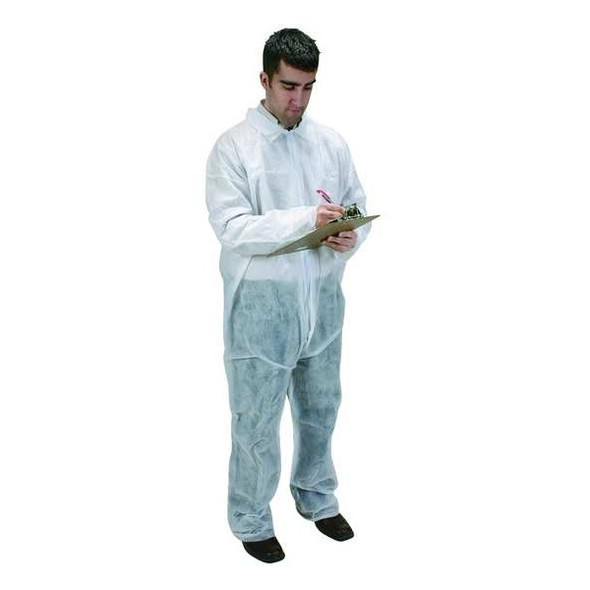 Condor Collared Disposable Coveralls, 3XL, White, polypropylene, zipper 2KTK6