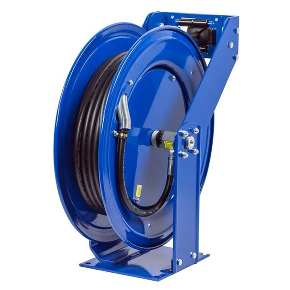 Spring Return Hose Reel, 1/4 in Hose Diameter, 100 ft Length, 5,000 psi Max. Pressure, Brass, Blue