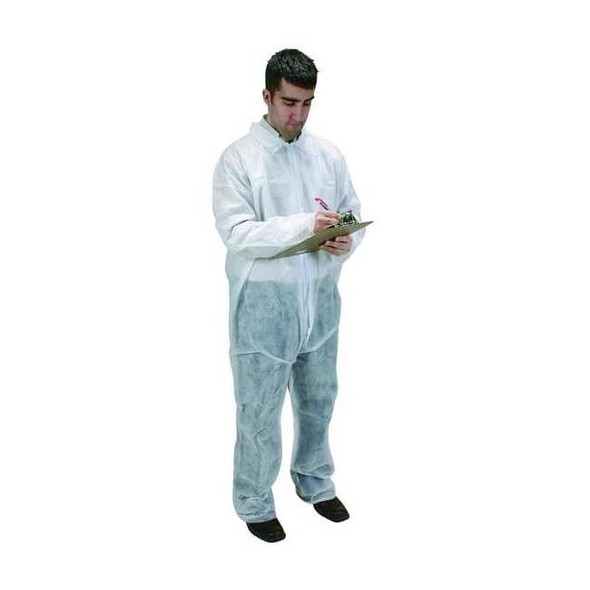 Condor Collared Disposable Coveralls, M, White, polypropylene, zipper 2KTK2