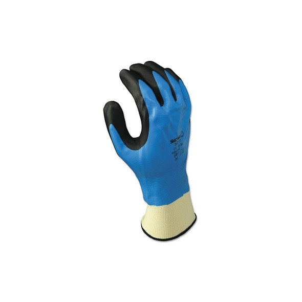 377 Liquid Resistant Nitrile/Nitrile Foam Coated Gloves, Large, Black/Blue/White