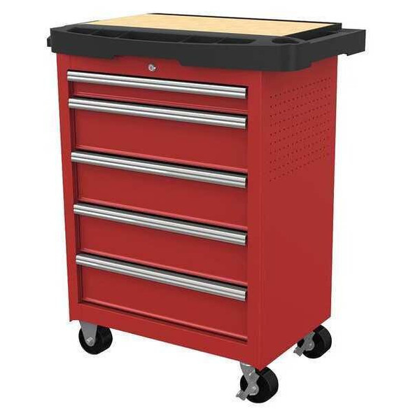 WESTWARD Rolling Tool Cabinet, 5-Drawers, Gloss Red, 34.5" W x 19.5" D x 39.5" H