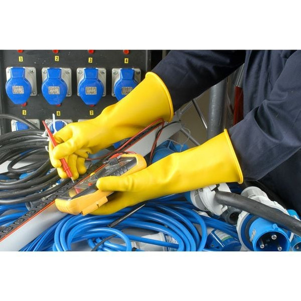 Electrical-Insulating Gloves, 500V AC, 750V DC, Rubber, 14" Length, Yellow, Size 11