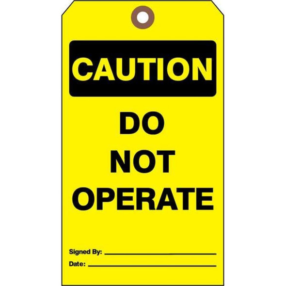 Caution Tag, Caution, Cardstock, 7 in H x 4 in W, Yellow, Rectangle, 25 PK  CTUF-G13