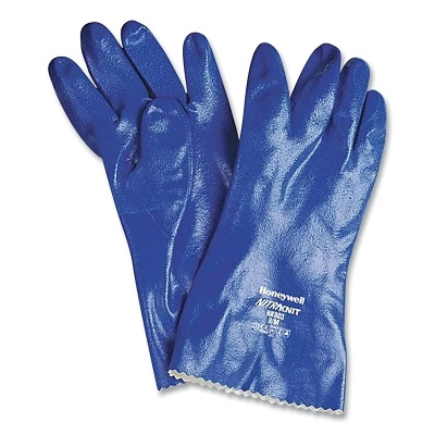 Nitri-Knit™ Supported Nitrile Gloves, Pinked Cuff, Interlock Lined, Size 9, Blue