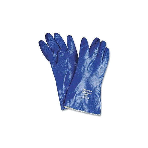 Nitri-Knit™ Supported Nitrile Gloves, Pinked Cuff, Interlock Lined, Size 9, Blue