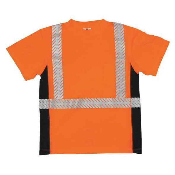 Unisex Short Sleeve Hi-Vis Black Sided T-Shirt, Polyester, Orange, 2XL