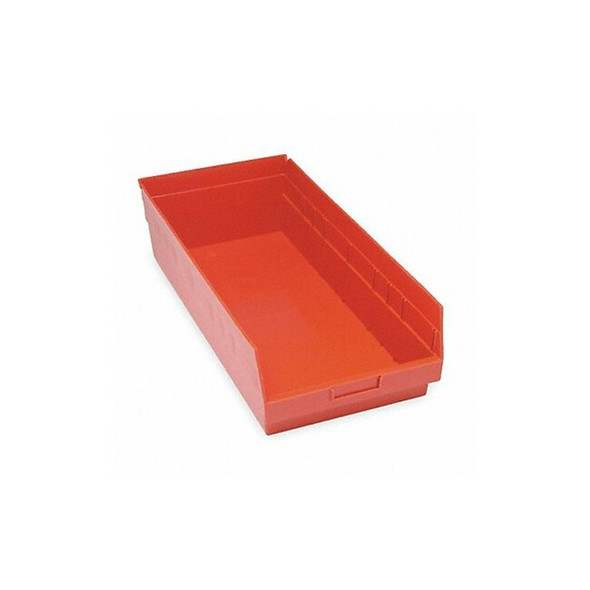 Shelf Storage Bin, Polypropylene, Red, 6 in H, 11 1/8 in W, 23 5/8 in L