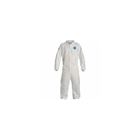 DuPont Tyvek 400D Coverall  Elastic Wrist & Ankle Stormflap White Blue LG 25/Qty