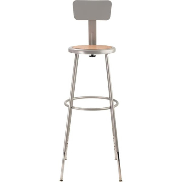 National Public Seating Round Stool with Backrest, Height 31" to 39"Gray 6230HB