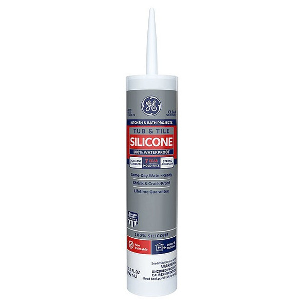 Ge Silicone Sealant, 10 oz, Cartridge, Clear, Silicone Base, Tub & Tile 2749485