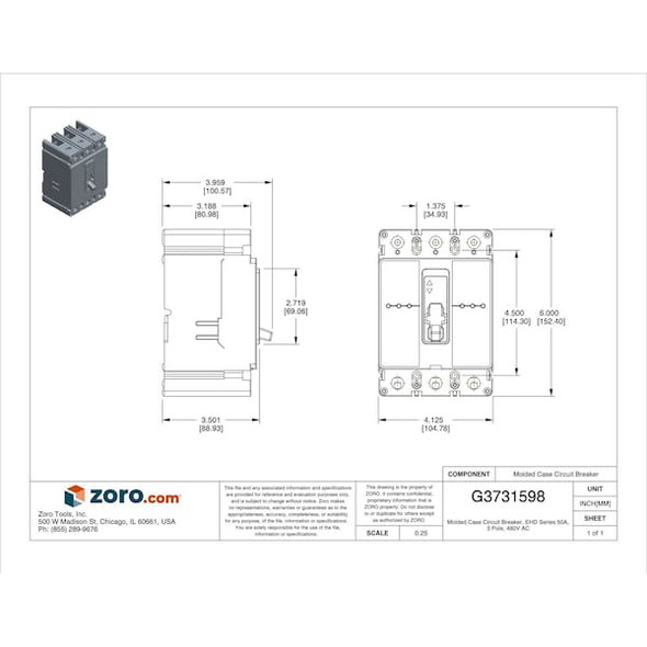 Eaton Molded Case Circuit Breaker, EHD Series, 50A, 3 Pole, 480V AC, 18kA at 240V AC EHD3050