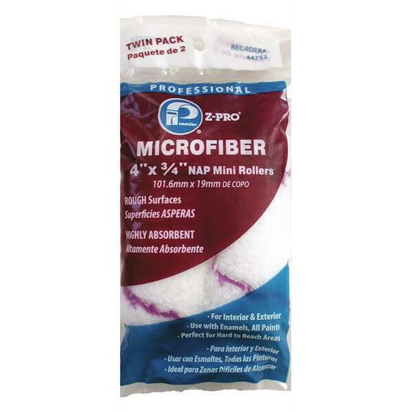 Premier 4" Paint Roller Cover, 3/4" Nap, Microfiber, 2 PK 44752