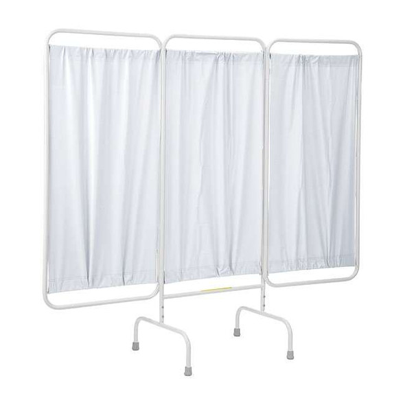Three Panel Stationary Privacy Screen with White Vinyl Panels, Made in USA