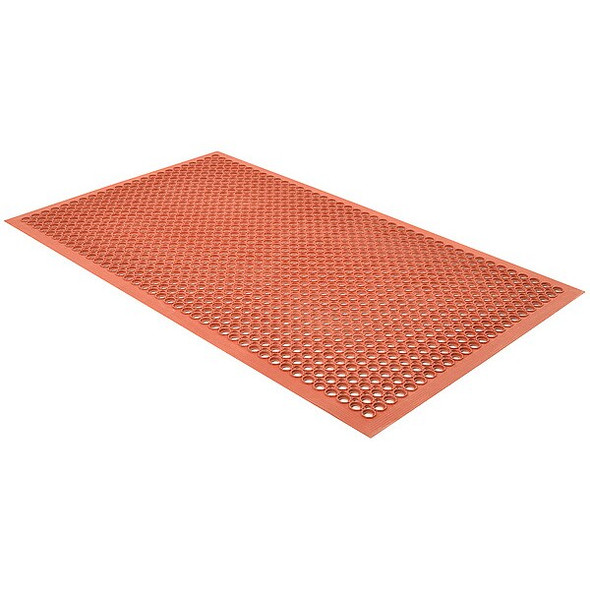 Antifatigue Mat, Nitrile Rubber, Drainage Holes, 3 ft W x 5 ft L, Red