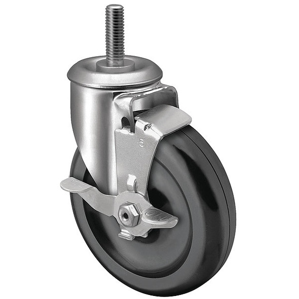 5" X 1-1/4" Non-Marking Polyolefin Swivel Caster, Side Brake, Loads Up To 300 lb