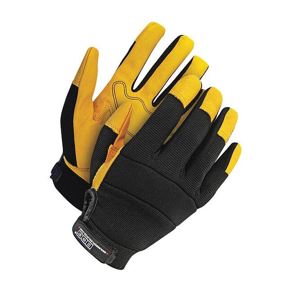 X-Site Mechanics Gloves, Goatskin Palm, Spandex Back, S, Black/Yellow