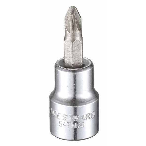 Westward Socket Bit, Steel, 3/8 in, TpSz #2 54TN70 Westward Socket Bit, Steel, 3/8 in, TpSz #2 54TN70