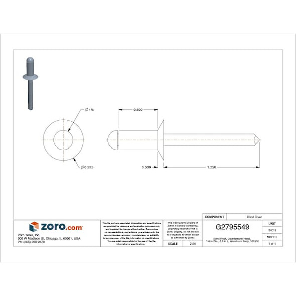 Manufacturer Varies Blind Rivet,1/4Inx0.500In,Ctrsk,PK100 U33192.025.0084 Manufacturer Varies Blind Rivet,1/4Inx0.500In,Ctrsk,PK100 U33192.025.0084