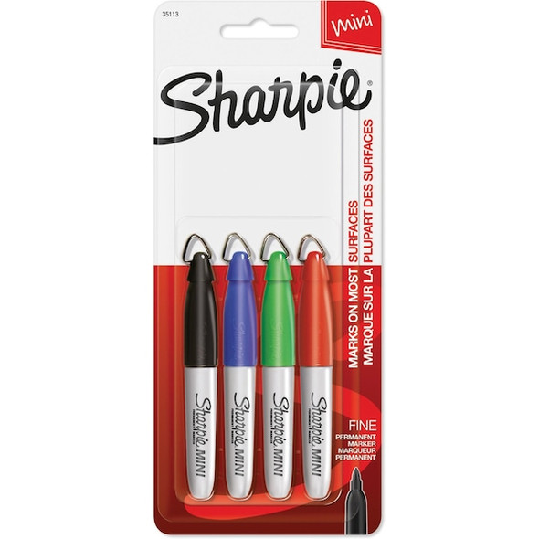 Sharpie Mini Permanent Marker Set, Black, Blue, Green, Red, Fine Tip, Capped, 4 PK 35113PP