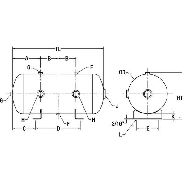 Speedaire Air Tank,Stationary,175 PSI,2 Gal,Horiz 1TZY6