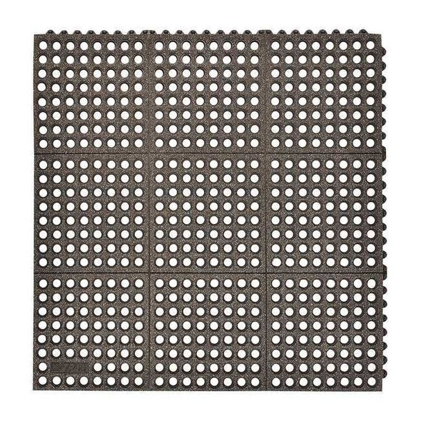 Interlocking Drainage Mat Tile, 3/4 in Thickness, 3 ft L, Black