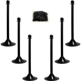 Mr. Chain Light Duty Plastic Stanchion Kit with 2"" x 50'L Chain Black Pack of 6