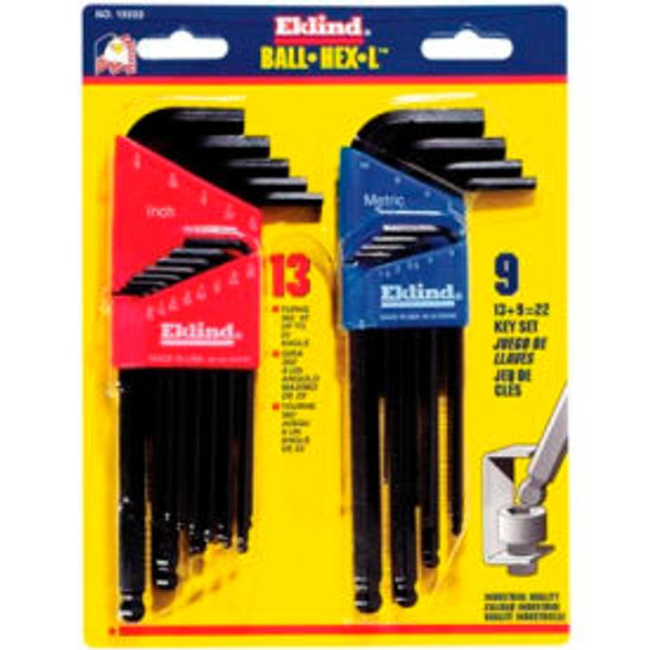 Eklind 13222 .050-3/8"" & 1.5MM-10MM 22Pc. Ball End Combo Metric & SAE Hex Key S
