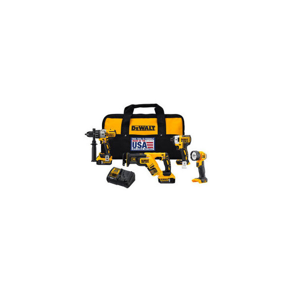 DeWalt 20V MAX XR Li-Ion 4 Tool Cordless Combo Kit 2 Batteries 5.0Ah Charger Con