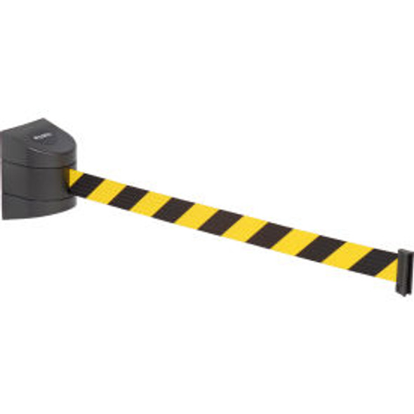 Global Industrial Wall Mount Retractable Belt Barrier Black Case W/30' Black/Yel
