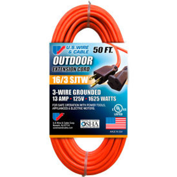 U.S. Wire 60050 50 Ft. Three Conductor Orange Extension Cord 16/3 Ga. SJTW-A 300