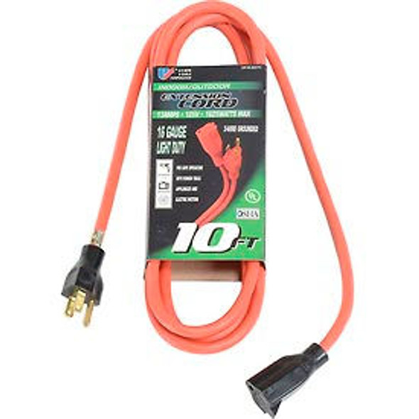 U.S. Wire 60010 10 Ft. Three Conductor Extension Orange Cord 16/3 Ga. SJTW-A 300