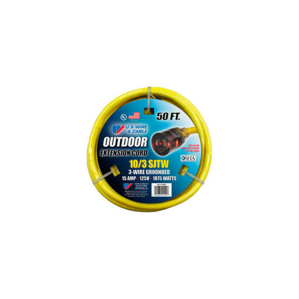 U.S. Wire 68050 50 Ft. Single-Tap w/ Lit End Temp-Flex Extension Cord 10/3 Ga. 3