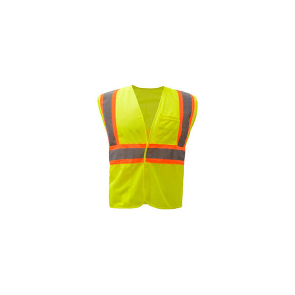 GSS Safety 1007 Standard Class 2 Two Tone Mesh Hook & Loop Safety Vest Lime Medi