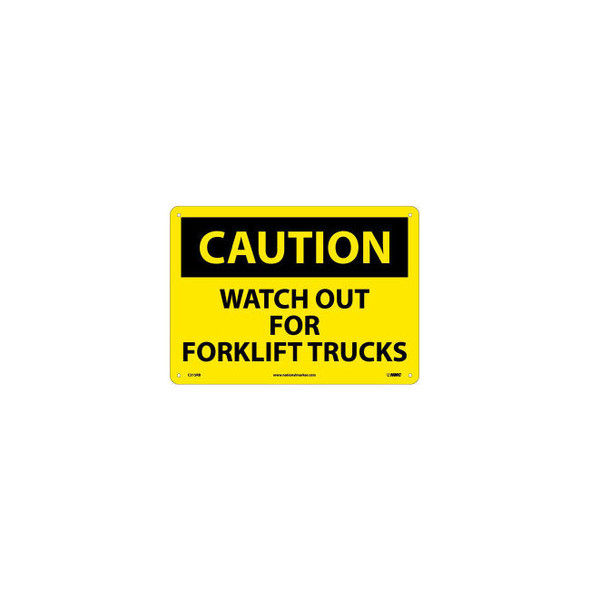 Safety Signs - Caution Watch Out Forklift Trucks - Rigid Plastic 10""H X 14""W