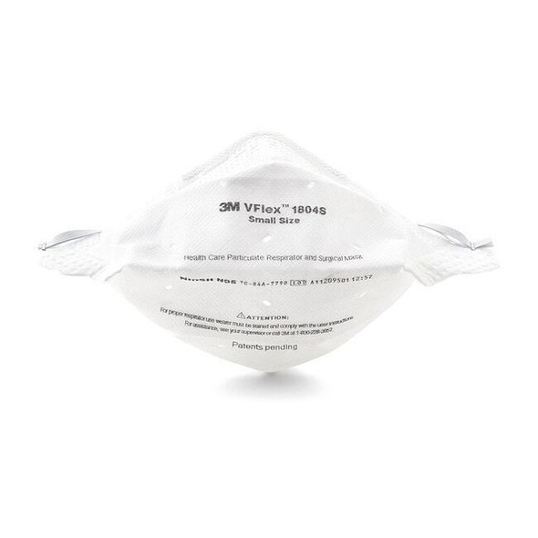 Disposable Respirator, N95, Flat-Fold, Single, Adjustable, Metal Nose Clip, S