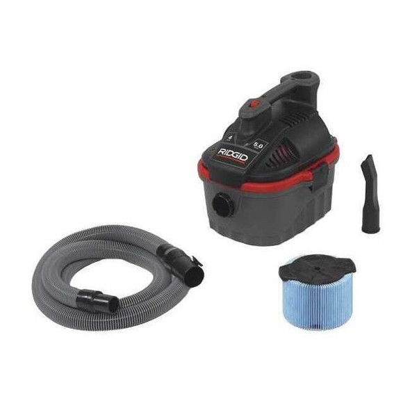 Ridgid Portable Wet/Dry Vacuum, 4 gal., Fine Dust Filter, 110 cfm, 5 HP 50313