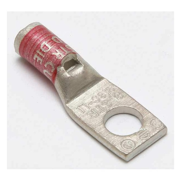 One-Hole Compression Lug, 8 AWG Max, #6 Stud, Standard Barrel, Copper, Red