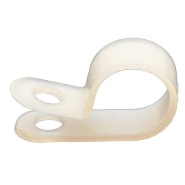Cable Clamp, Nylon 6/6, 1/4 in Bundle Dia., White, 100 PK