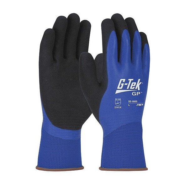 Coated Gloves, Foam Latex, Foam, Palm, 3 Abrasion Level, Blue/Black, L (9) 12 PK