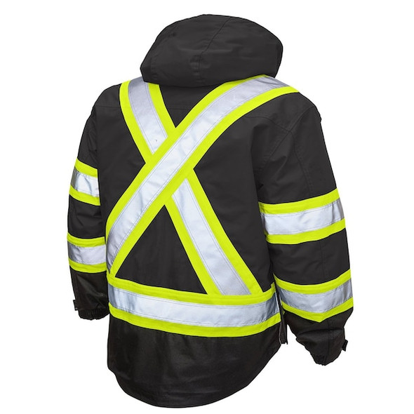 Tough Duck Men's Hi-Vis 5-in-1 Safety Jacket, 300D Poly Oxford with PU Coating, Black, 2XL S42621